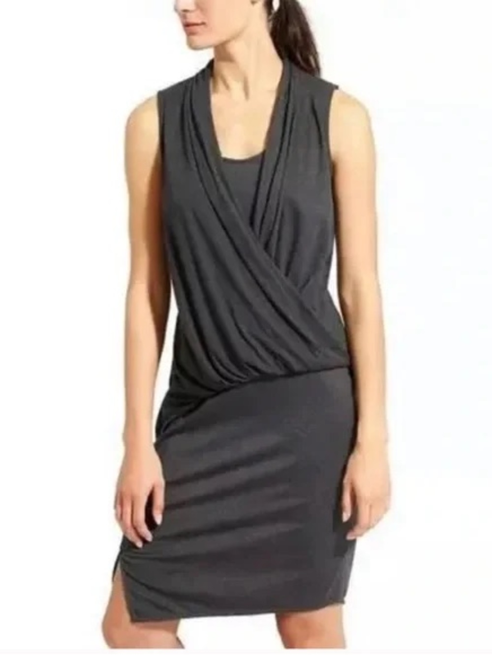 Athleta Sleeveless Wrap-Front Midi Dress - Charcoal